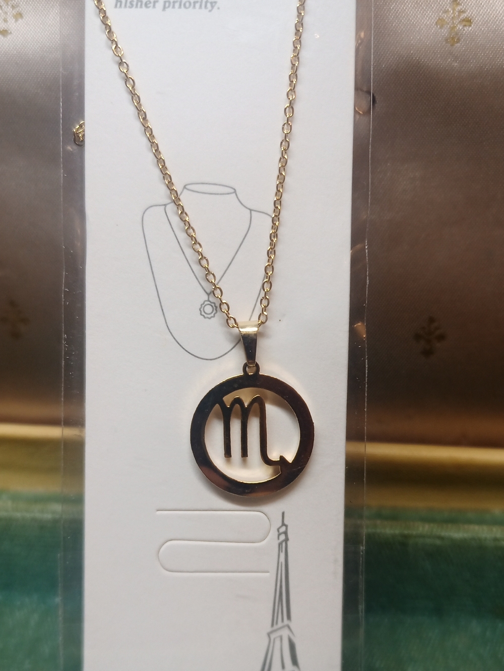 Letter Initial M Pendant Necklace - Gold Plated Stainless Steel